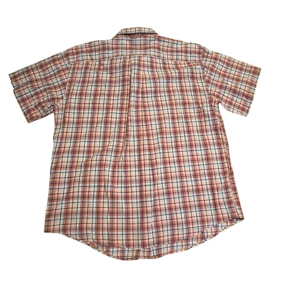 Orvis Mens XL Orange Plaid Short Sleeve Button Down Cotton Shirt